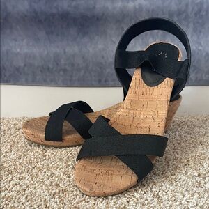 Bass Black Cork Wedge Heels